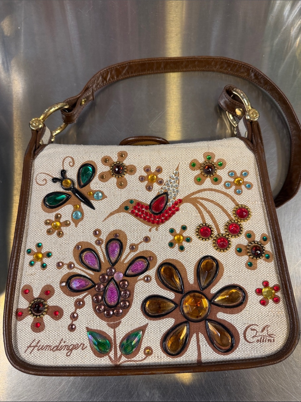 Authentic Enid Collins purse Embellished “Humdinger” Cream & Brown